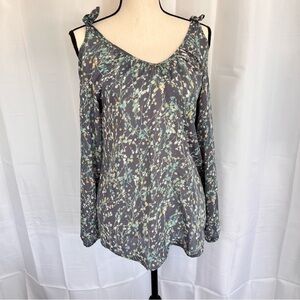 Women's Lauren Conrad- Long Sleeve - Open Shoulder Blue Floral Blouse- Small​​​​